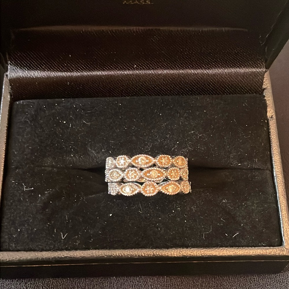 3 stackable silver thin band rings